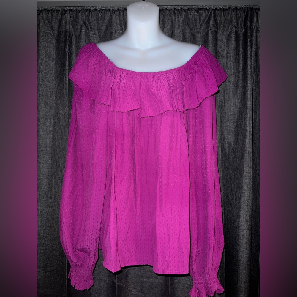 Knox Rose blouse XL magenta pink ruffle neck NWT